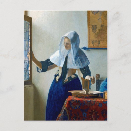 Young Woman with a Water Pitcher by Vermeer Feestdagenkaart (Voorkant)