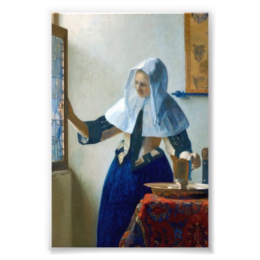 Young Woman with a Water Pitcher by Vermeer Foto Afdruk (Voorkant)