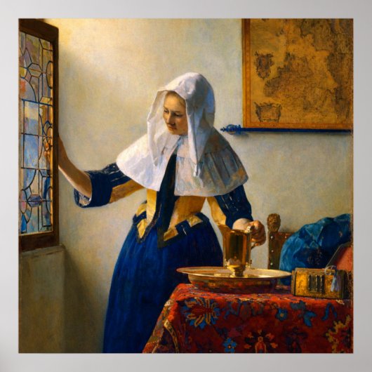 Young Woman with a Water Pitcher by Vermeer Poster (Voorkant)