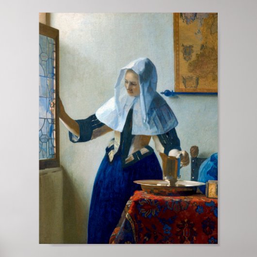 Young Woman with a Water Pitcher by Vermeer Poster (Voorkant)