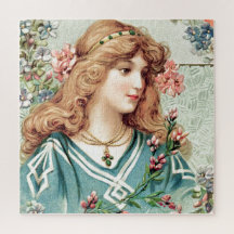 Young Woman with Flowers  Print