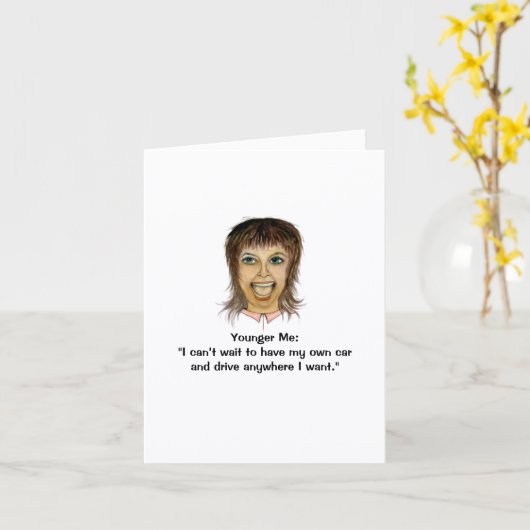 Younger and Older Self as Drivers Greeting Card Kaart (Gele Bloem)