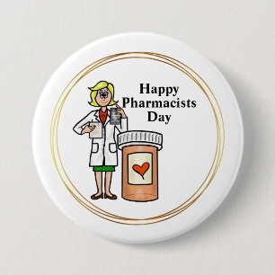 Younger Vrouw Pharmacist Button