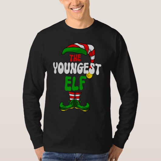 Youngest Elf Family Matching Group Merry Christmas T-shirt (Voorkant)