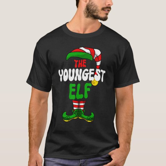 Youngest Elf Family Matching Group Merry Christmas T-shirt (Voorkant)