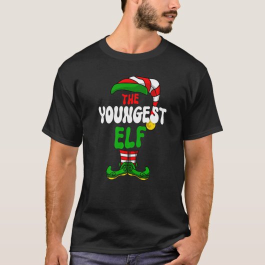 Youngest Elf Pajama Matching Group kerst holid T-shirt (Voorkant)