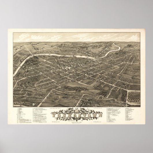 Youngstown Ohio 1882 Antiek Panoramische Kaart Poster (Voorkant)