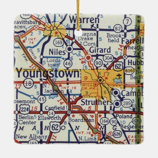 Youngstown Retro Map Keramisch Ornament (Achterkant)