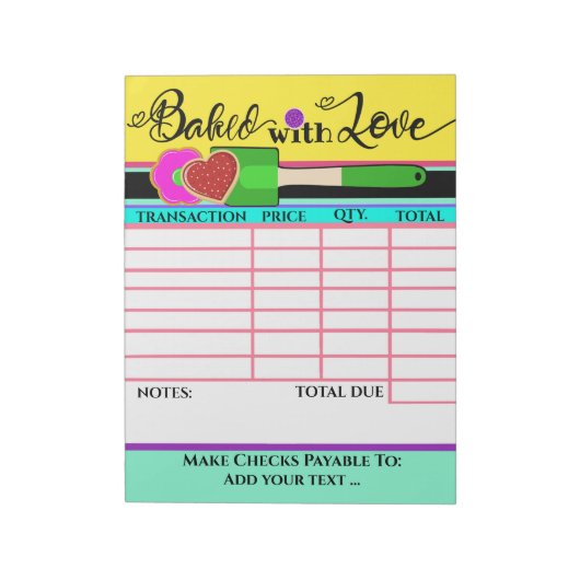Your Baked With Love Invoice Notepad Notitieblok (Linkerzijde)