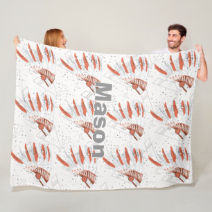 Your Boys Name Room Indian Feather Headdress Tepee Fleece Deken