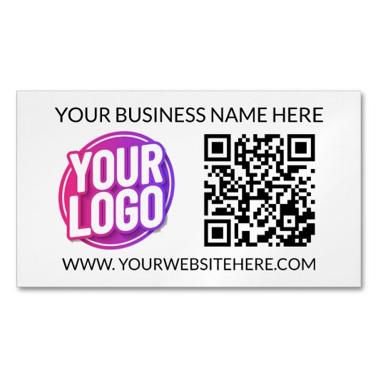 Your Business Company Team Logo & QR Code & Text Magnetisch Visitekaartje (Voorkant)