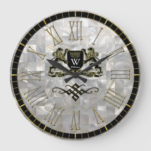 Your Coat of Arms Monogram Mother of Pearl Grote Klok (Voorkant)