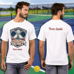Your Custom Pickleball Player T-shirt<br><div class="desc">Personalized Pickleball Team Logo Shirt Step onto the court in style with this custom logo-style Pickleball Team Player T-Shirt, designed for players who love the energy, competition, and camaraderie of the game. Featuring a bold red and blue pickleball logo design with paddle and ball elements, this sporty graphic captures the...</div>