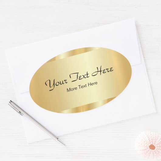 Your Custom Text Elegant Script Template Gold Ovale Sticker (Envelop)