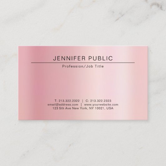 Your Custom Text Modern Chic Template Rose Gold Visitekaartje (Voorkant)