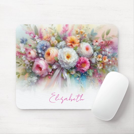 Your Custom Text Name Elegant Aquarell Flowers Art Muismat (Met muis)