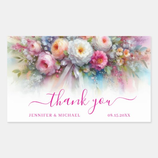 Your Custom Text Watercolor Flowers Thank You Rechthoekige Sticker (Voorkant)