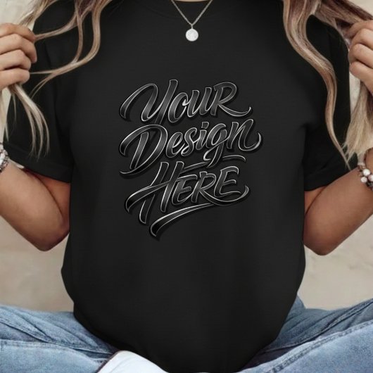 Your Design Here Bold Text Women's Black T-Shirt