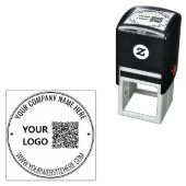Your Design QR Code and Logo Round Stamp Template Zelfinktende Stempel (In situ)