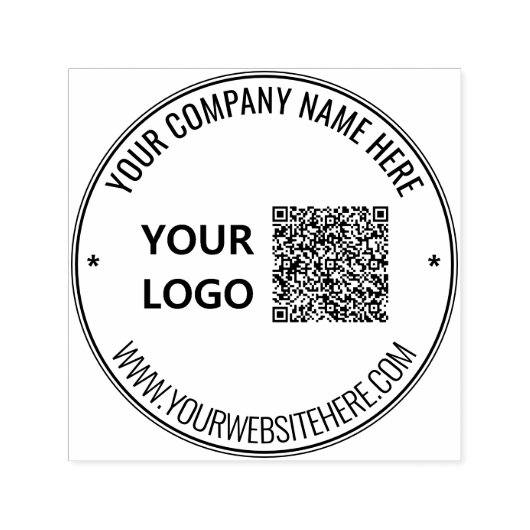 Your Design QR Code and Logo Round Stamp Template Zelfinktende Stempel (Design)