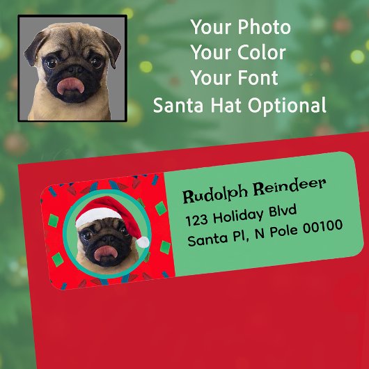 Your Dog Photo-Add Our Santa Hat-Holiday Green Red Etiket