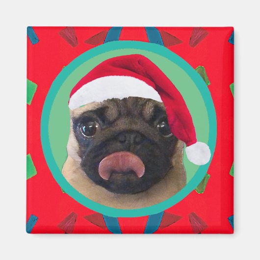 Your Dog Photo-Add Our Santa Hat-Holiday Green Red Magneet (Voorkant)