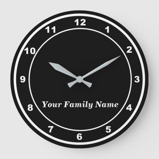 Your Family Name on Black Round Wall Clock Grote Klok (Voorkant)