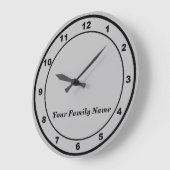 Your Family Name on Gray Round Wall Clock Grote Klok (Hoek)