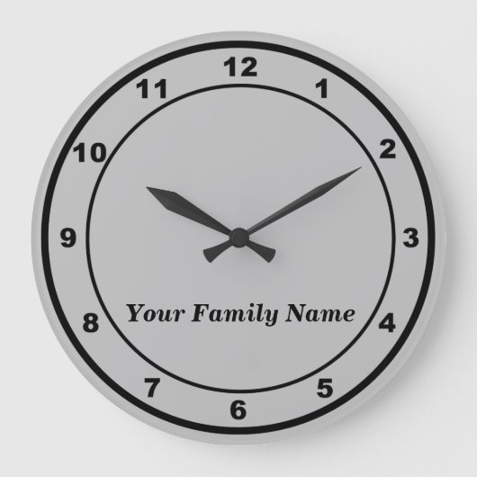Your Family Name on Gray Round Wall Clock Grote Klok (Voorkant)