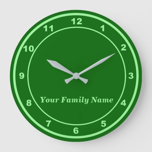 Your Family Name on Green Round Wall Clock Grote Klok (Voorkant)