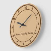 Your Family Name on Light Brown Round Wall Clock Grote Klok (Hoek)