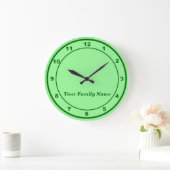 Your Family Name on Light Green Round Wall Clock Grote Klok (Huis)