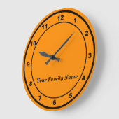 Your Family Name on Orange Round Wall Clock Grote Klok (Hoek)