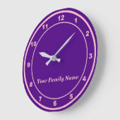 Your Family Name on Purple Round Wall Clock Grote Klok (Hoek)