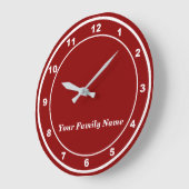 Your Family Name on Red Round Wall Clock Grote Klok (Hoek)