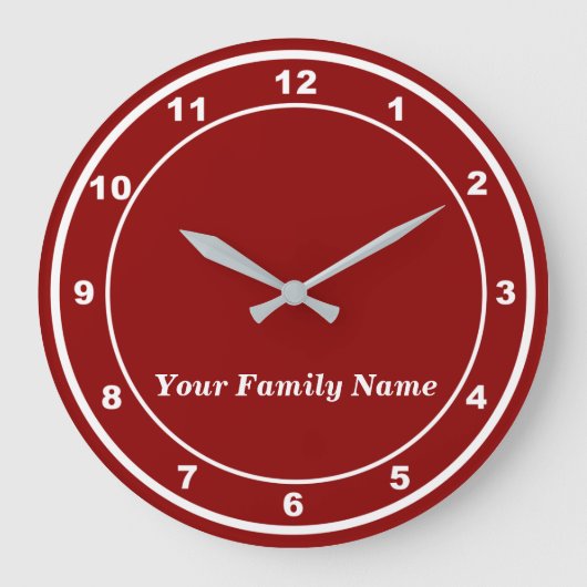 Your Family Name on Red Round Wall Clock Grote Klok (Voorkant)