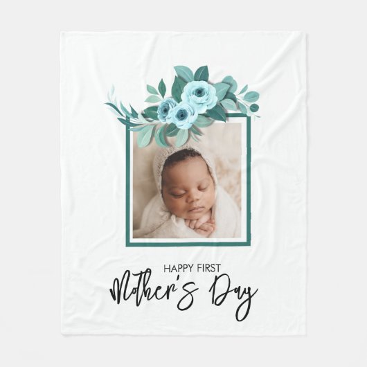 Your First Mother's Day Rose Greenery Photo Fleece Deken (Voorkant)