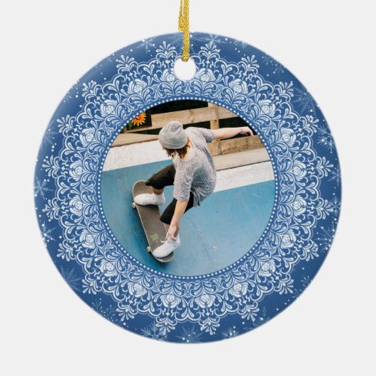 YOUR Foto in Elegant Frame custom ornaments Keramisch Ornament (Achterkant)