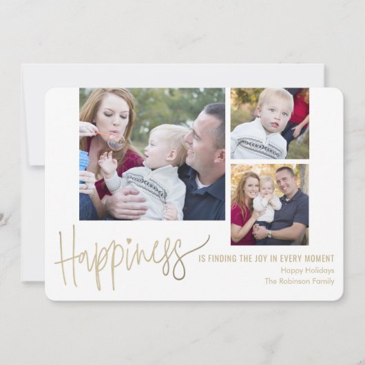 Your Happiness 3 Photos Holiday Photo Cards Feestdagenkaart (Voorkant)