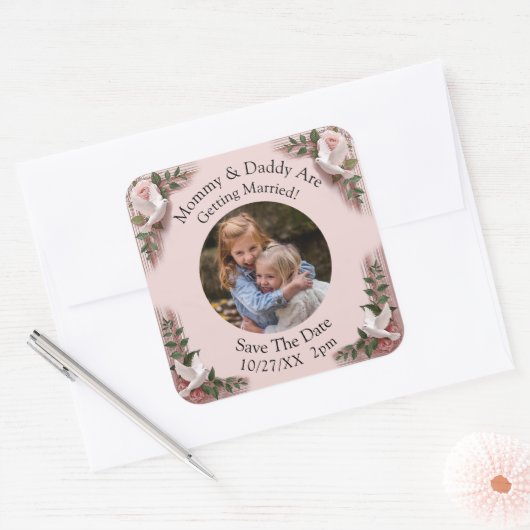 Your Kids Photo Mom Dad Getting Married  Vierkante Sticker (Envelop)