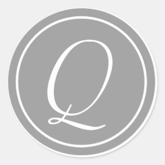 Your Letter, Monogram Q, Initial Grey Ronde Sticker