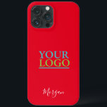Your Logo/Art/Photo, White Script Name, Red Case-Mate iPhone Case<br><div class="desc">Personalize with your Logo,  Art or Photo and name in white script on red background.</div>