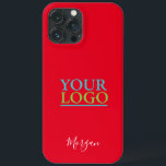 Your Logo/Art/Photo, White Script Name, Red Case-Mate iPhone Case<br><div class="desc">Personalize with your Logo,  Art or Photo and name in white script on red background.</div>