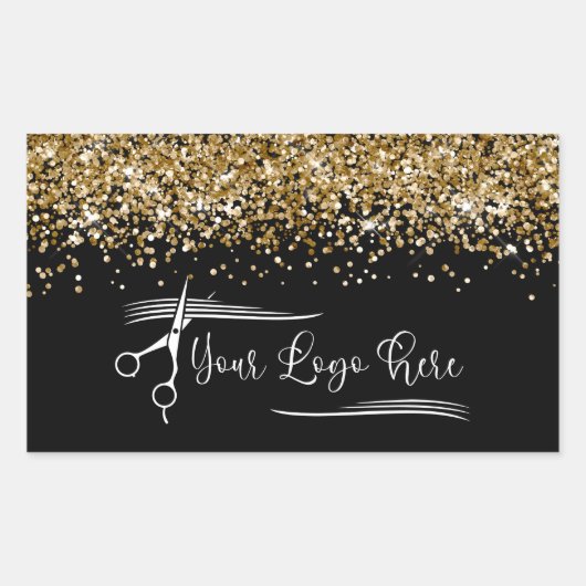 Your Logo Black and Gold Glitter Glam Rechthoekige Sticker (Voorkant)