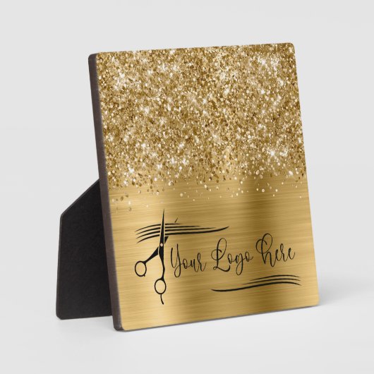Your Logo Glittery Gold Glam Fotoplaat (Voorkant)