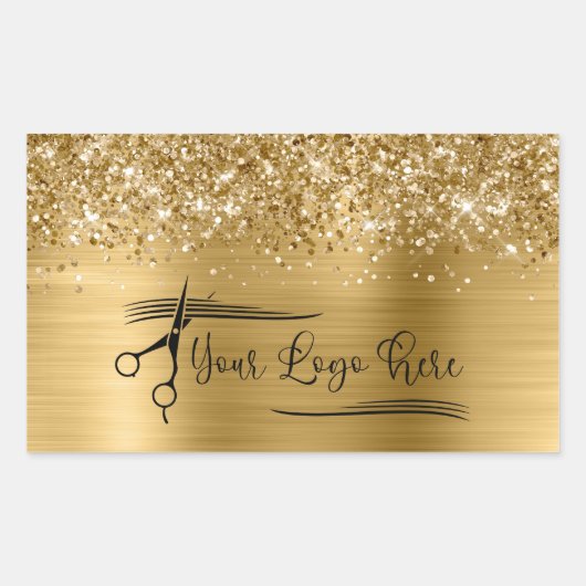 Your Logo Glittery Gold Glam Rechthoekige Sticker (Voorkant)