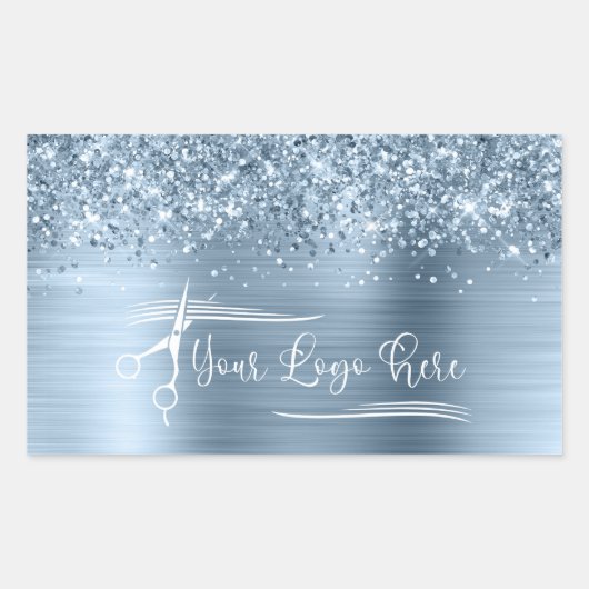 Your Logo Glittery Light Blue Glam Rechthoekige Sticker (Voorkant)