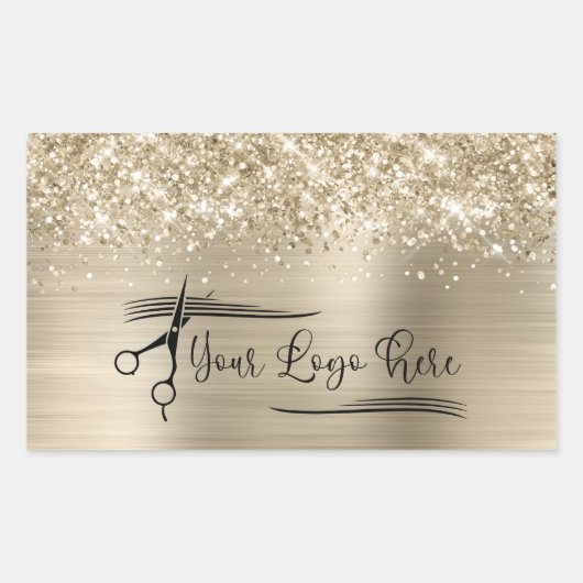 Your Logo Glittery Pale Gold Glam Rechthoekige Sticker (Voorkant)