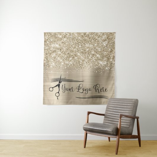 Your Logo Glittery Pale Gold Glam Wandkleed (In situ)