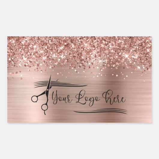 Your Logo Glittery Rose Gold Glam Rechthoekige Sticker (Voorkant)